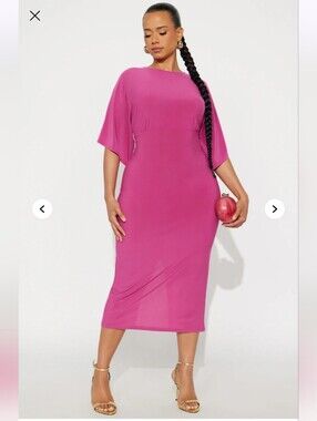 Fashion Nova Charlie Short Sleeve Midi Dress - Fuchsia 1X (EUC)